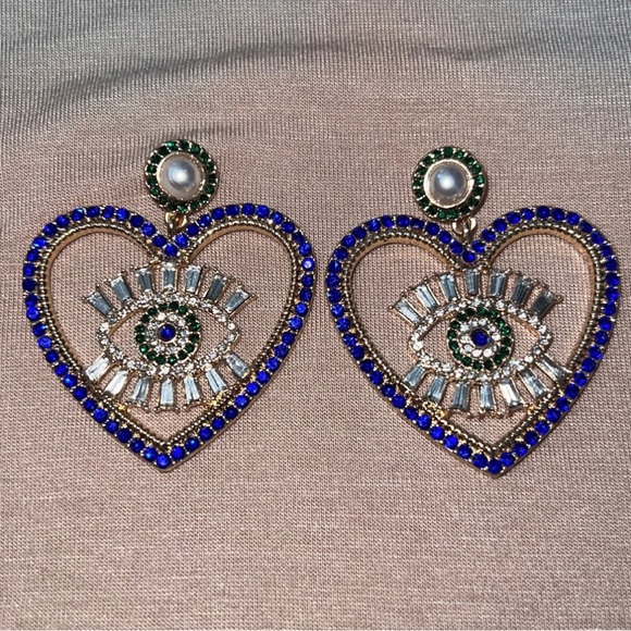 Heart Rhinestone Drop Earrings - Picture 5 of 7